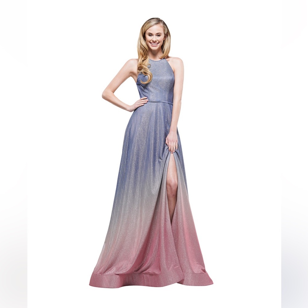 Elegant Blue and Pink Ombre Evening Gown